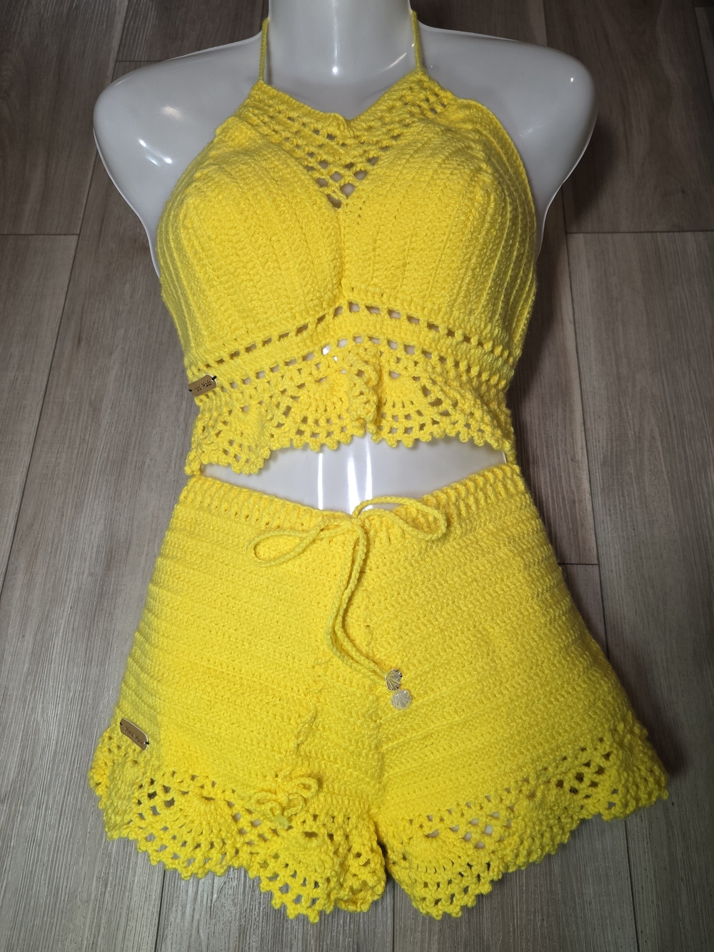 Handmade Yellow  Crochet Crop Top And Shorts Set  – Women's Summer Knit